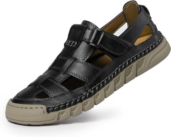 Men Closed Toe Casual Sandals - Lightweight Leather Sandals Breathable Walking Shoes For Daily or Outdoor Travel