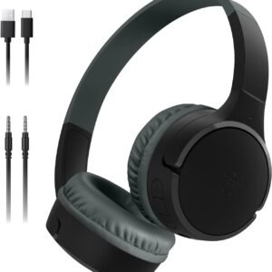 Belkin SoundForm Mini Kids Wireless Headphones w/Built-in Microphone, 30H of Playback Time, & Fun Stickers - Over-Ear Headsets for Online Learning, School, Travel, iPhone, iPad, Galaxy & More - Black