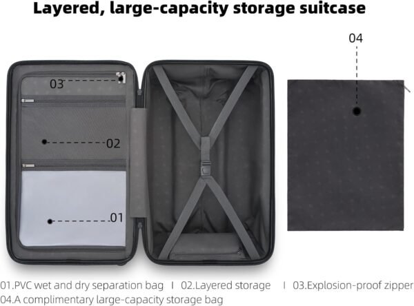 Carry on Luggage 22 X 14 X 9 Airline Approved, 20 Inch Luggage for 3-5 Days Trip, Double Spinner Wheels, 100% Hardshell PC, TSA Lock (Slate Grey, Hudson) - Image 7
