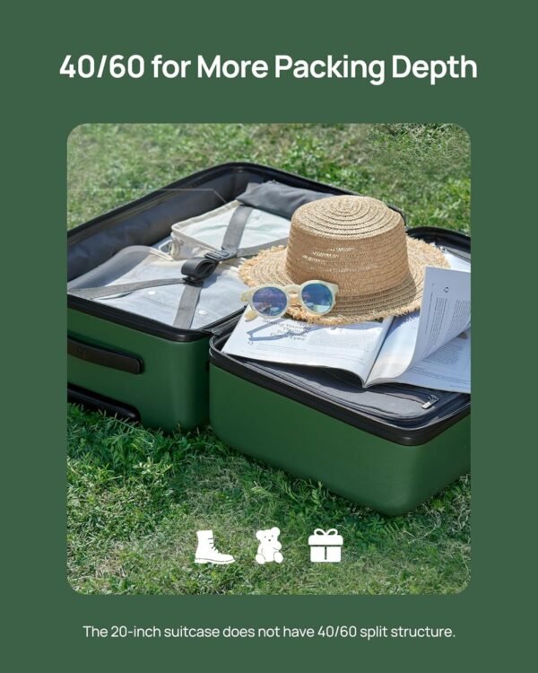 Carry on Luggage 22 X 14 X 9 Airline Approved, 20 Inch Luggage for 3-5 Days Trip, Double Spinner Wheels, 100% Hardshell PC, TSA Lock (Slate Grey, Hudson) - Image 8