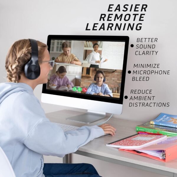 Kids Headphones, 5-Pack, On-Ear, 3.5mm Wired, Adjustable, Cushioned, Black - Image 6