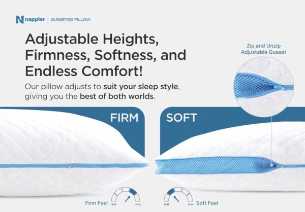 Side and Back Sleeper Pillow for Neck and Shoulder Pain Relief - Shredded Memory Foam Bed Pillow for Sleeping - 100% Adjustable Fill - Standard Size Modal Washable Case. Extra Fill Included - Image 2