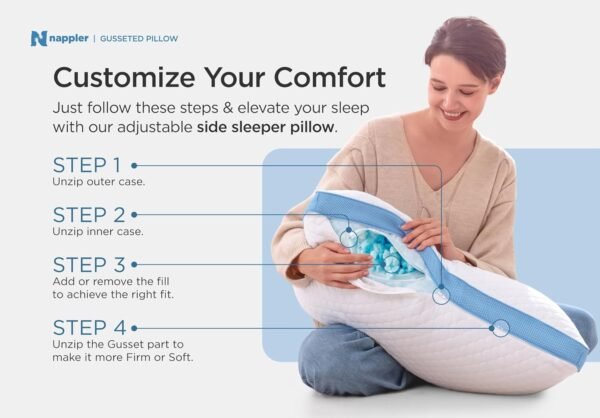 Side and Back Sleeper Pillow for Neck and Shoulder Pain Relief - Shredded Memory Foam Bed Pillow for Sleeping - 100% Adjustable Fill - Standard Size Modal Washable Case. Extra Fill Included - Image 5