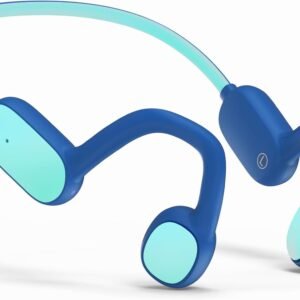 Kids Headphones, Bluetooth 5.2 Air Conduction Open Ear Headphones, 85dB Volume Limiting, Stereo Sound with Mic, IPX5 Waterproof, 20H Playtime, Perfect for School and Outdoor Activities-Blue