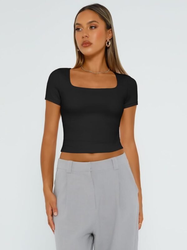 Trendy Queen Tshirts Shirts for Women Double Lined Going Out Crop Tops 2025 Spring Summer Workout Y2k Clothes Beach Fashion - Image 2
