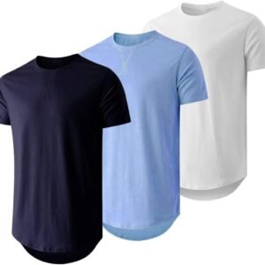 Mens 3 Pack Crewneck T-Shirts Short Sleeve Hipster Hip Hop Longline Classic Tee Tops