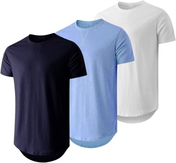 Mens 3 Pack Crewneck T-Shirts Short Sleeve Hipster Hip Hop Longline Classic Tee Tops