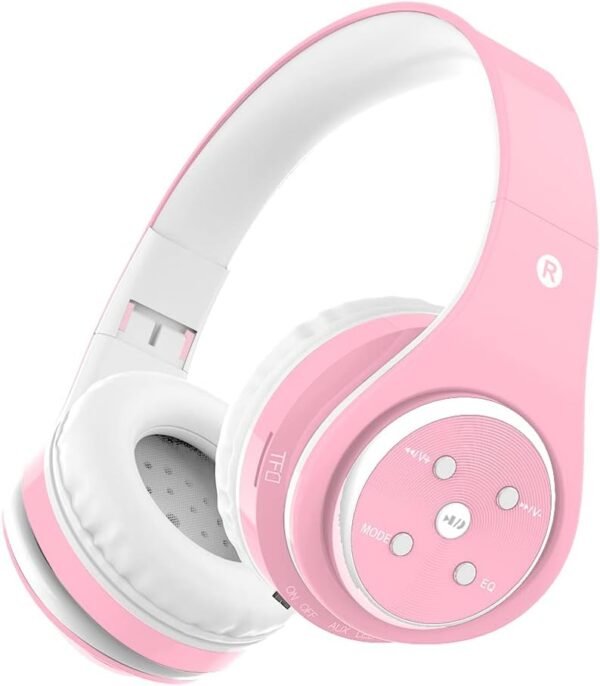 Kids Bluetooth Headphones 85db/110db Volume Limit Wireless/Wired Aux Port Foldable Noise Protection Over-Ear Build-in Mic Headphones for Kids Adults Travel School Phone Pad Tablet PC Pink