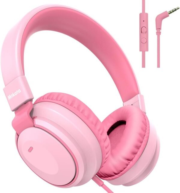 Headphone Kids Volume Limited 85/96dB Wired Over-Ear/On-Earr Foldable Headset with Inline Cable Aux 3.5mm Cord Mic for Boy Girl Child School PC Notebook Tablet Pink