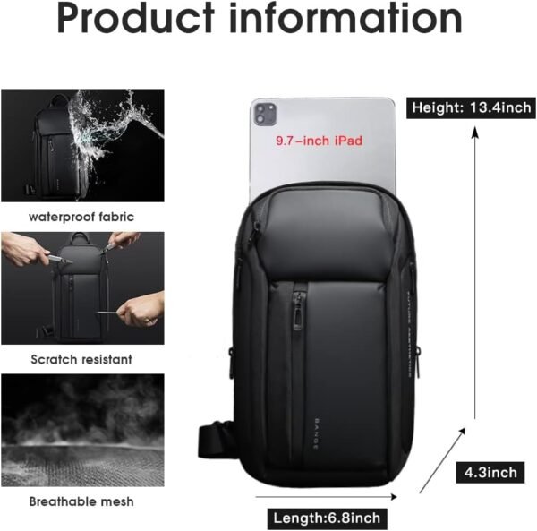 BANGE Sling Bag, Waterproof Men's Chest Bag Shoulder bags Crossbody Sling Backpack for Men…… - Image 5