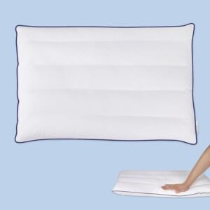 Flat Pillows for Sleeping Thin, 3" Ultra Thin Pillow, Slim Bed Pillows for Stomach and Back Sleepers, Standard Size -18x26 in - 100% Cotton - 7D Fiber-Blue Side