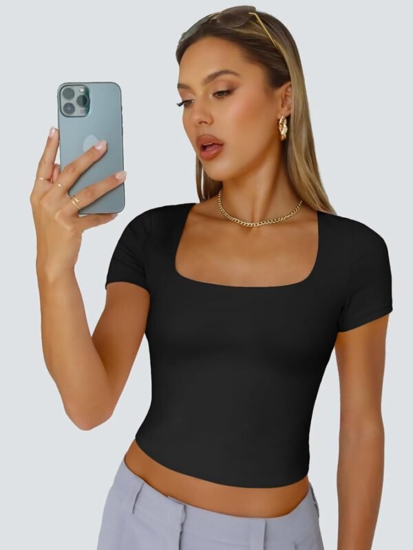 Trendy Queen Tshirts Shirts for Women Double Lined Going Out Crop Tops 2025 Spring Summer Workout Y2k Clothes Beach Fashion - Image 5