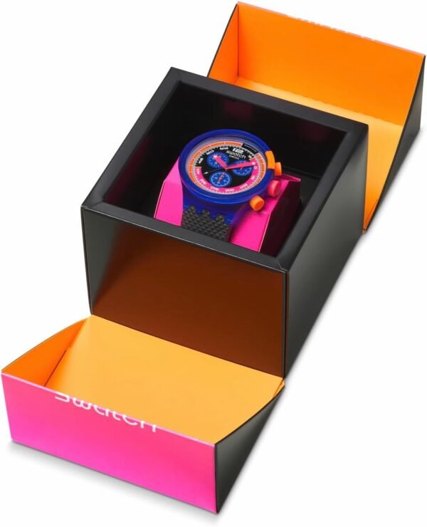 Swatch Unisex Casual Watch Blue Bio-sourced Quartz NEON Party to The MAX - Image 5