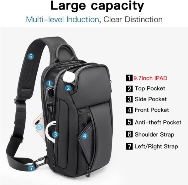 BANGE Sling Bag, Waterproof Men's Chest Bag Shoulder bags Crossbody Sling Backpack for Men…… - Image 4