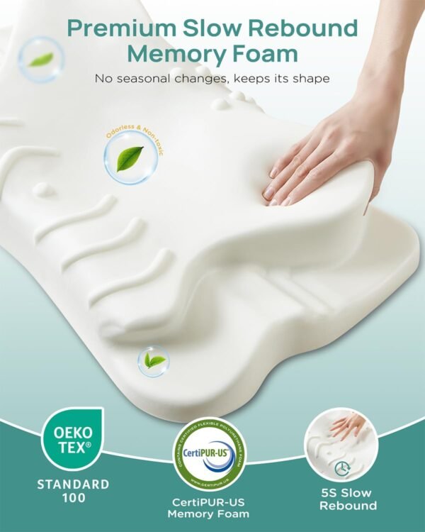 No More Strain Adjustable Cervical Neck Pillow for Pain Relief, Cooling Ergonomic Side Sleeper Pillow, Orthopedic Contour Neck Support Pillow, Memory Foam Bed Pillow for Back Stomach Sleeper - Image 6