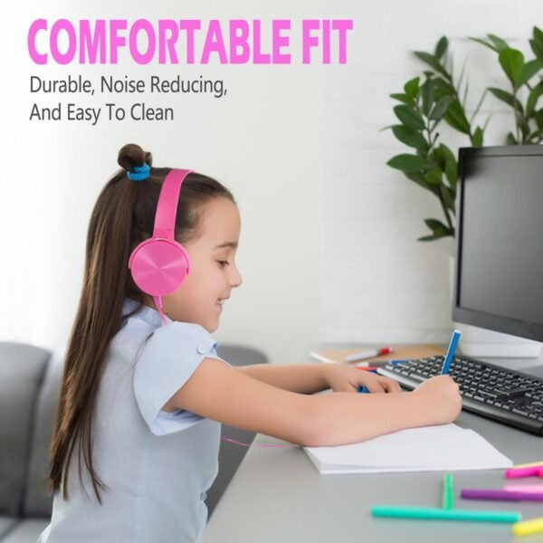 Kids Headphones 2 Pack for School Classroom K-12, Durable Wired Student Computer Online Learning Headset for Laptop Library Airplane and Travel (Pink+Orange) - Image 5