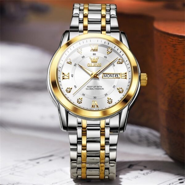 OLEVS Watch for Men Classic Business Dress Analog Quartz Stainless Steel Waterproof Luminous Date Diamond Men Silver Watch - Image 8