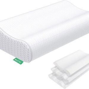 UTTU Cervical Pillow for Neck Strain Relief, Memory Foam Neck Pillow for Sleeping, Adjustable Orthopedic Sandwich Pillow, Contour Cooling for Side Back Stomach Sleeper, Queen(23.6"×14"×4.7"/3.9")