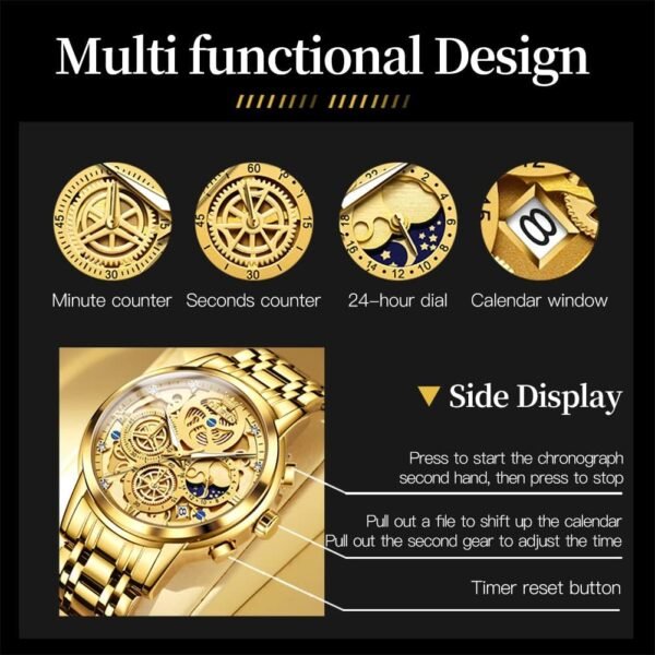 OLEVS Watch Men Stainless Steel Watches Luxury Diamond Chronograph Multifunction Men Wrist Watch with Date Business Classic Dress Watch for Men Gift for Men reloj de Hombre - Image 5