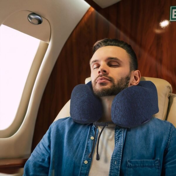 napfun Neck Pillow for Traveling, Upgraded Travel Neck Pillow for Airplane 100% Pure Memory Foam Travel Pillow for Flight Headrest Sleep, Portable Plane Accessories, Full Dark Blue, Medium (120-200LB) - Image 6
