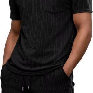 Mens Track Suits 2 Piece Set Casual Crewneck Texture T Shirt and Shorts Set Sweatsuit Summer Outfits with Pockets