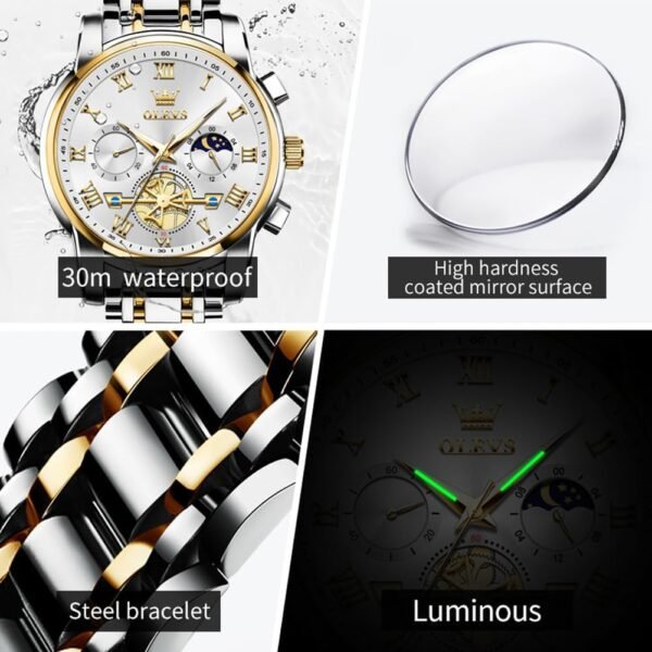 OLEVS Watches Men Waterproof Luxury Big Face Mens Watch Stainless Steel Quartz Analog Dress Watches for Men Luminous Multifunction Man Watch Relojes De Hombre - Image 4