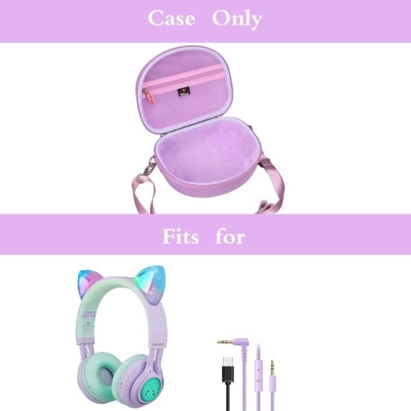 Mchoi Hard Case Suitable for Riwbox CT-7 Pink/for Jack CT-7S Cat Green 3.5mm/ for iClever IC-HS01 Bluetooth Wireless Over-Ear Headphones Headset for Kids Travel Protective Case, Purple, Case Only - Image 7