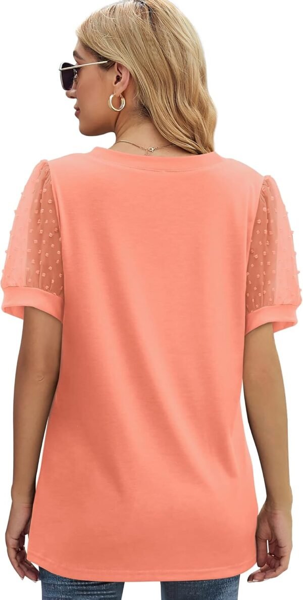 Aokosor Womens Summer Tops V Neck T Shirts Swiss Dot Puff Sleeve Tops Loose Casual Tshirts - Image 4
