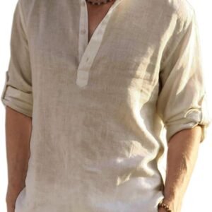 COOFANDY Men's Cotton Linen Henley T-Shirts Long Sleeve Hippie Casual Beach T-Shirts