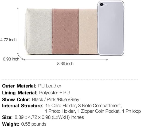 CLUCI Womens Wallet RFID Bifold Wristlet Large - Image 3