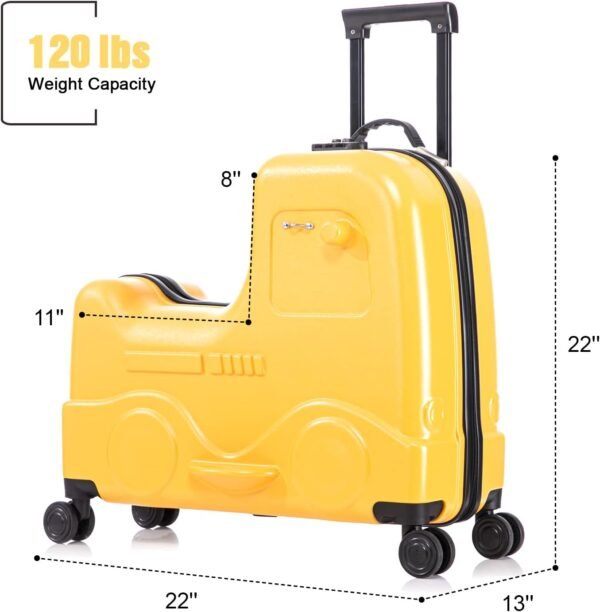 22 inch Kids Ride On Luggage with Safety Belt,Travel Luggage for Child with Combination Lock,Tollder Luggage with Spinner wheels and Cover (Yellow) - Image 9