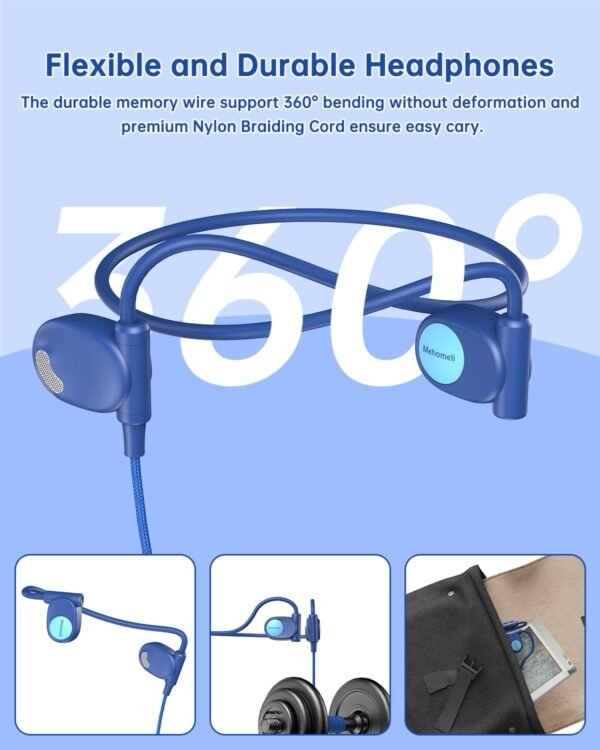 Kid Headphones for School, Air Conduction Open Ear Headphones, 3.5mm Jack Wired Cord, Ultra-Comfort, Ergonomic and Lightweight Design Perfect for School and Outdoor Activities-Blue - Image 5