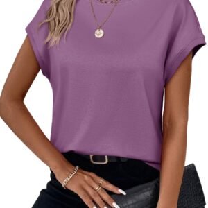 Cicy Bell Womens Summer Cap Sleeve T-Shirts Casual Loose Fit Tunic Tops Crew Neck Tee Shirts