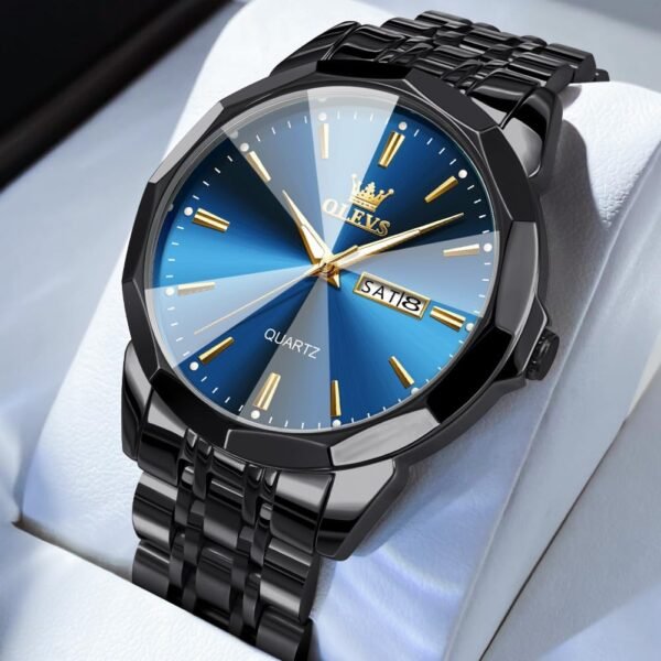 OLEVS Watch for Men Diamond Business Dress Analog Quartz Stainless Steel Waterproof Luminous Date Two Tone Luxury Casual Wrist Watch - Image 3