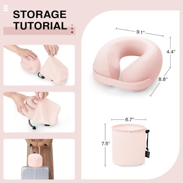 Car Pillow for Big Kids Travel Neck Pillows, Memory Foam Neck Support Travelling Pillow with Washable Cotton Pillowcases and Storage Bag, for Airplane, Train, Flight and Home Use Pink - Image 5