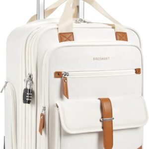 BAGSMART Carry on Luggage with Wheels, 16-inch Underseat Travel Suitcase Airline approved, Lightweight Softside Carry-on Luggage for Airplanes Women Overnight Rolling Bags for Short Trip, Light Beige