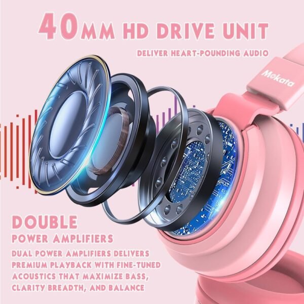 Headphone Kids Volume Limited 85/96dB Wired Over-Ear/On-Earr Foldable Headset with Inline Cable Aux 3.5mm Cord Mic for Boy Girl Child School PC Notebook Tablet Pink - Image 5