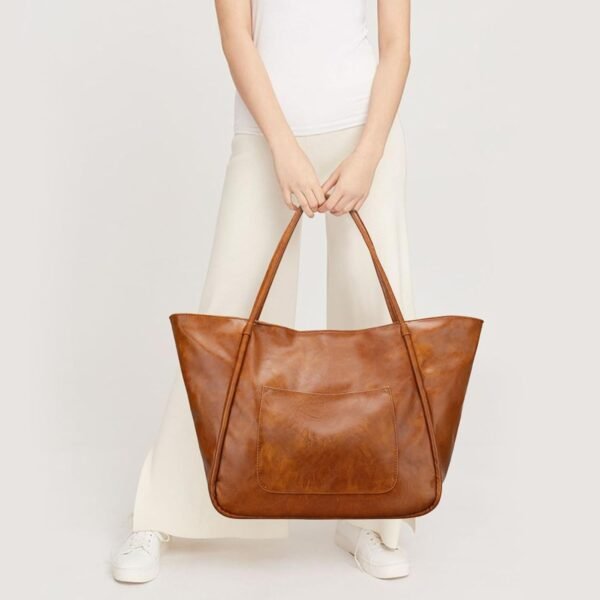KKXIU Large Tote Bag for Women with Zipper Work Leather Travel Purse and Handbags - Image 7