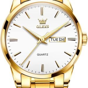 OLEVS Men's Luxury Stainless Steel Watch, Big Face Gold Silver Two Tone Analog Quartz Dress Watch for Men, Casual Easy to Read Waterproof Luminous Day Date Men Wrist Watch
