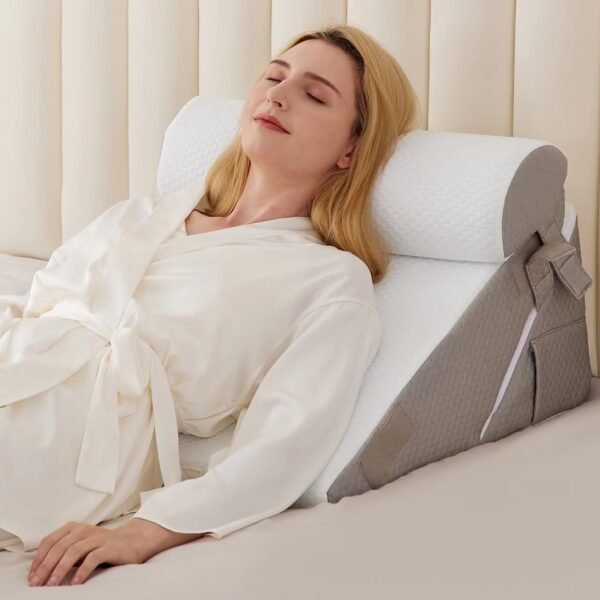 3PCS Wedge Pillow Set for After Surgery, Bed Wedge Pillow for Headboard, Wedge Pillow for Acid Reflux Relief, Sleeping, Post Surgery, Back Support Pillow for Bed Sitting Up, Snoring, White/Grey