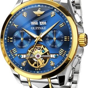 OUPINKE Men's Watch Automatic 44mm Big Dial Tungsten Steel Strap Date Waterproof Luxury Sapphire Crystal