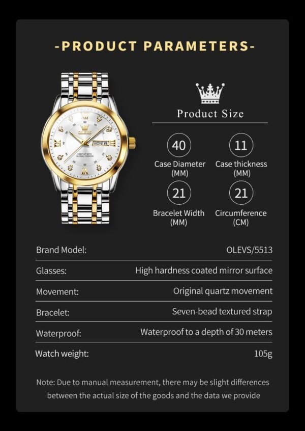 OLEVS Watch for Men Classic Business Dress Analog Quartz Stainless Steel Waterproof Luminous Date Diamond Men Silver Watch - Image 6