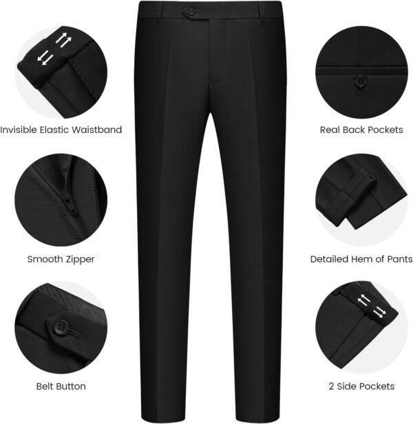 WULFUL Men’s Slim Fit Suit One Button 3-Piece Blazer Dress Business Wedding Party Jacket Vest & Pant - Image 6