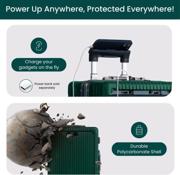 Nobl Travel Zipperless Carry On Suitcase - Noble Travel Suitcase Unbreakable Carry On Luggage 22x14x9 Airline Approved - Polycarbonate Shell, Aluminum Frame, Dual TSA Locks, 360° Spinner Wheels- Green - Image 7