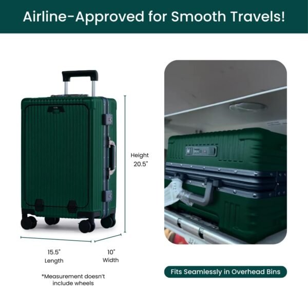 Nobl Travel Zipperless Carry On Suitcase - Noble Travel Suitcase Unbreakable Carry On Luggage 22x14x9 Airline Approved - Polycarbonate Shell, Aluminum Frame, Dual TSA Locks, 360° Spinner Wheels- Green - Image 4