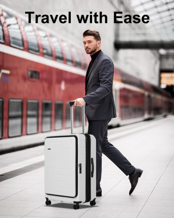 Expandable Checked Luggage, 28 Inch Luggage with Spinner Wheels, Lightweight ABS+PC Hard Shell Large Suitcase with Top Opening, TSA Lock (White, 1PC) - Image 9