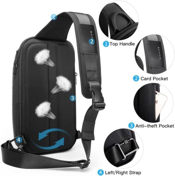 BANGE Sling Bag, Waterproof Men's Chest Bag Shoulder bags Crossbody Sling Backpack for Men…… - Image 2