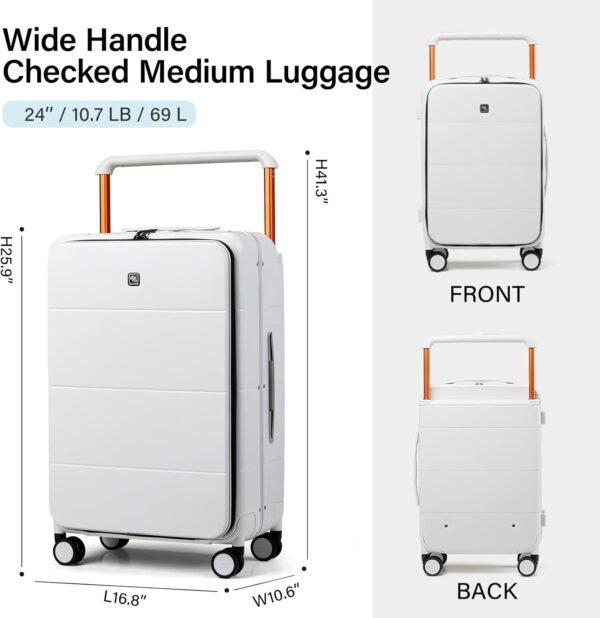 Hanke Luggage Hard Shell Suitcases 24 Inch Checked-Medium Luggage with Spinner Wheels TSA Approved Travel Luggage Wide Handle for Men Women(Smoke White) - Image 6