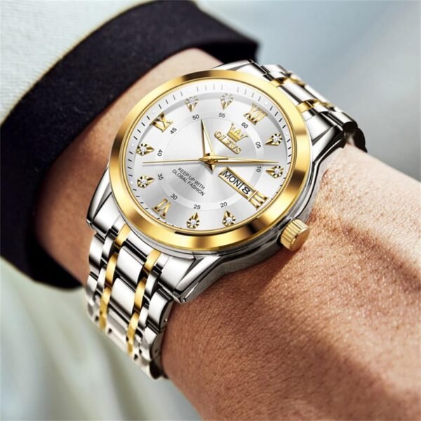 OLEVS Watch for Men Classic Business Dress Analog Quartz Stainless Steel Waterproof Luminous Date Diamond Men Silver Watch - Image 2