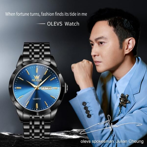 OLEVS Watch for Men Diamond Business Dress Analog Quartz Stainless Steel Waterproof Luminous Date Two Tone Luxury Casual Wrist Watch - Image 9